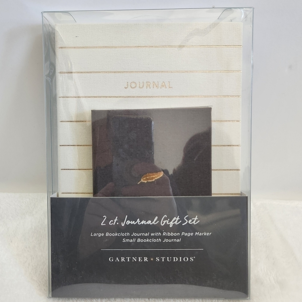 Gartner Studios Cream Gray Gold Bookcloth Journal 2 Piece Gift Set NWT